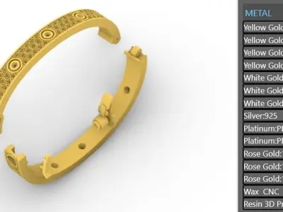 Bolt Bracelet pave diamond 3D print model