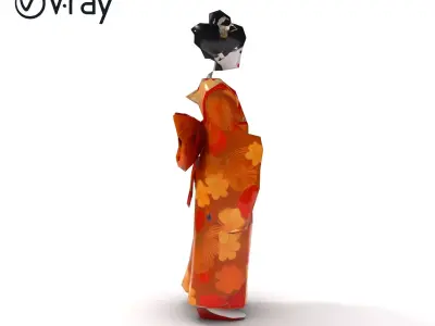 Geisha Character Model Pack with Traditional Kimono Low-poly 3D model
