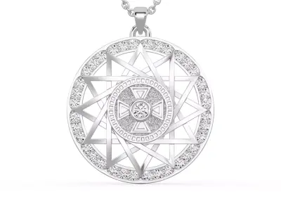 Round pendant with stones and a cross in the center 3D print model