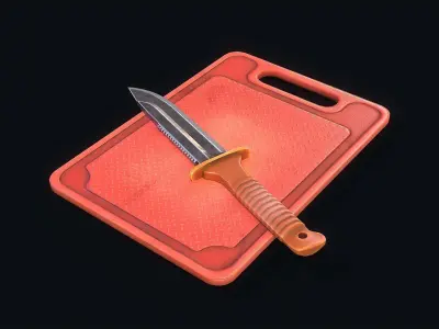 Knife and Cut board Low-poly 3D model