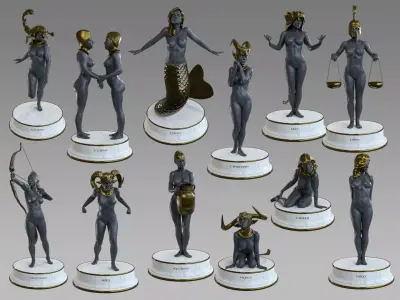 Zodiac Signs Female models pack Low-poly 3D model