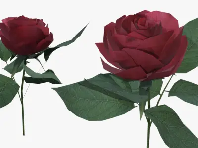 Red Rose  Low-poly textured 3d model for games Low-poly 3D model