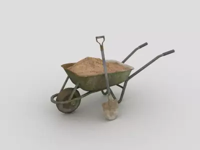 Trolley wheelbarrow with shovel and sand 3D model
