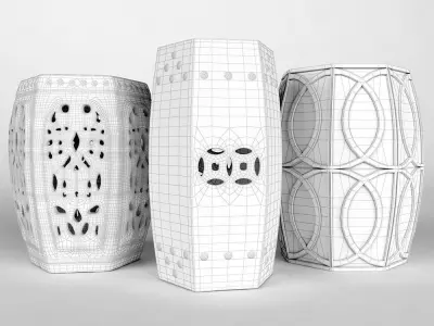 Ceramic Garden Stools Set 02 3D model