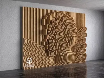 Parametric Wavy Wooden Wall Decor 24 - wood cutting machines  3D model