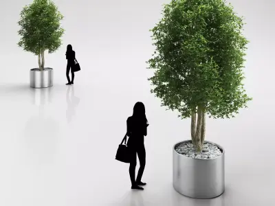 Tree in round steel pot 3D model