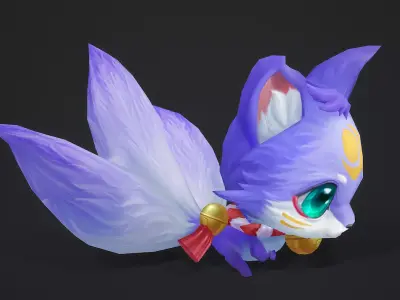 Snow fox has 3 tails Low-poly 3D model