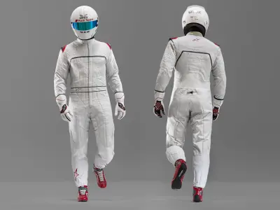 Pilot man in racing suit on metal ball 3D model