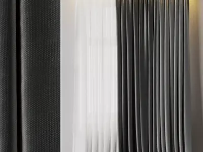 low width curtains 05 grey curtains Low-poly 3D model