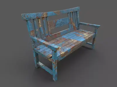Old Wood Bench Low-poly 3D model