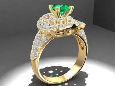 Luxury Halo Emerald Diamond Ring for Women 1092 3D print model