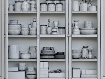 Set-168 wooden cabinet with dishes 3D model