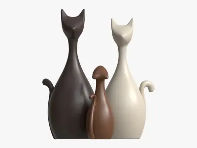 Abstract Animal Cat Ceramic Figurine Set 3D model