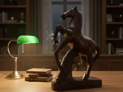 Luxury Wooden Horse Statue   Brown Decorative Stallion PBR 3D model