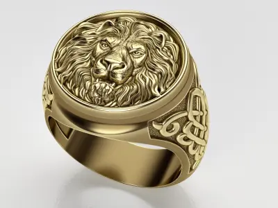 Men lion ring with ornament 3D print model
