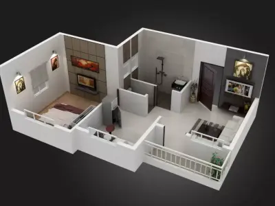 Modern 1BHK House Plan 3D print model