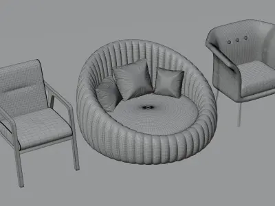 armchair pack Low-poly 3D model