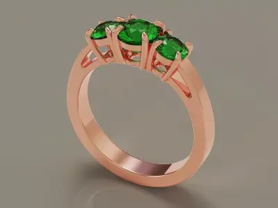 Cathedral style round cut three stone ring 3D print model