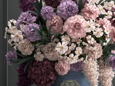 bouquet of flowers in a gift box 3D model