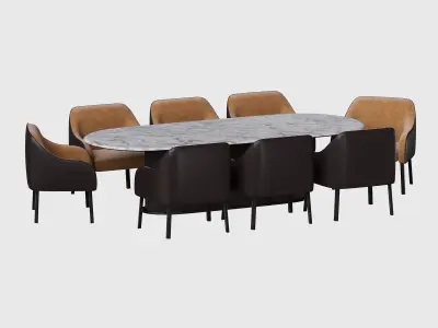Luxury Italian Leather Dining Table and Chairs 3D model