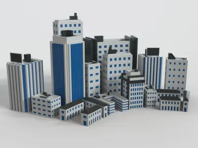 Low Poly City set of buildings Low-poly 3D model