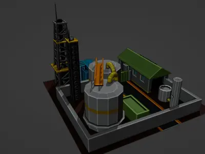 Oil Refinery Low-poly 3D model