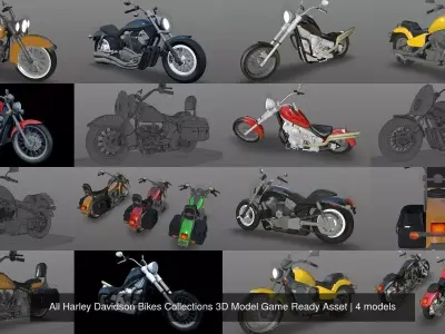 All Harley Davidson Bikes Collections 3D Model Game Ready Asset 3D Model Pack