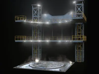 Landing Pad with Platform Low-poly 3D model