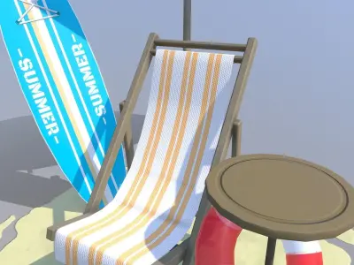 Beach Scene Low-poly 3D model
