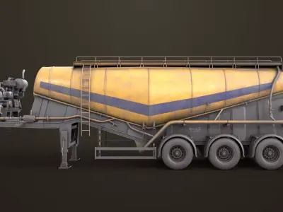 Dusty Cement Trailer Yellow Rigged All PBR Unity UE Textures Low-poly 3D model