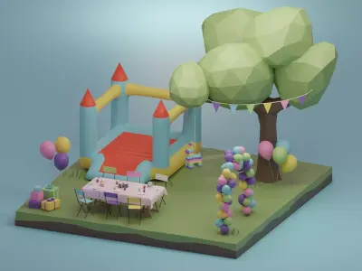 Birthday party Low-poly 3D model