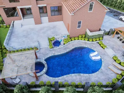 luxury Backyard water pool landscape 3d model  3D model