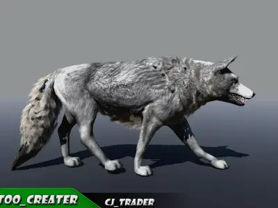 Low-Poly White Wolf Rigged-Animated 3D Model Low-poly 3D model