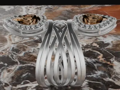 Jewerly ring with pear gemstone and diamond 3D model 3D model