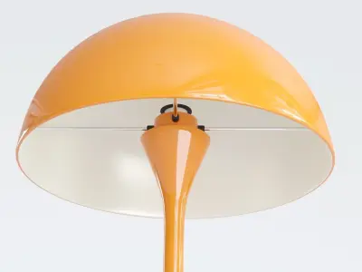 Three Retro Lamps 3D Model  - 1 Table Red and 2 Ceiling Yellow 3D model