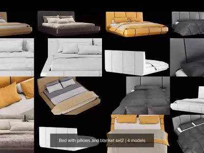  Bed with pillows and blanket 4 models of bed set 2 3D Model Collection