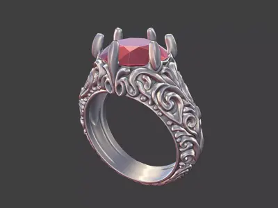 antique style scrollwork ring gemstones 3D print model