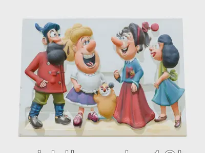 Colorful Cartoon Characters Decorative Canvas Art Low-poly 3D model