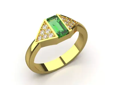 Yellow Gold stl 3dm Ring with Emerald Diamonds Model jr00216 3D print model