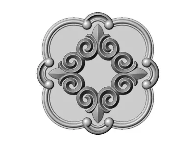 Rounded square scroll eternity floral ornament rosette carving 3D print model