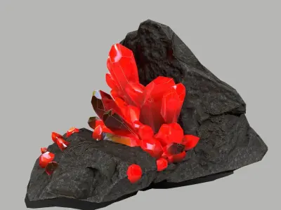 Crystal Set rock with crystals Low-poly 3D model