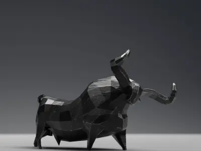 Geometric black bull figurine Low-poly 3D model