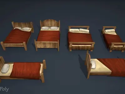 Medieval Furnitures Low-poly 3D model
