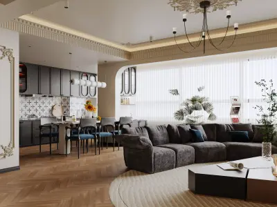 Luxury living room dining room interior scenes 08 3D model