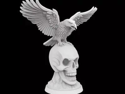 Raven on Skull Gothic Sculpture 3D P 3D print model