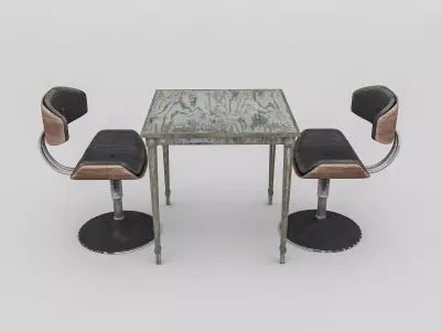 3D old chair and table Low-poly 3D model