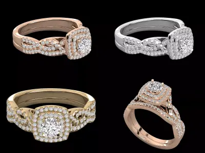 Luxury Halo Diamond Engagement Ring CAD Design STL 3DM 3D print model