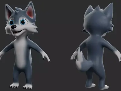  Wolf Cartoon Low-poly 3D model
