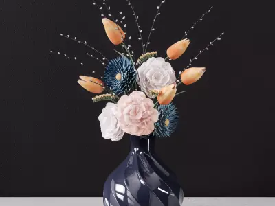 Decor bouquet of flowers in a glass vase  3D model