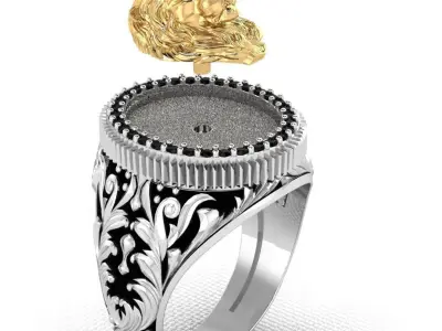 modern usa Ring Lion with diamonds 3D print model